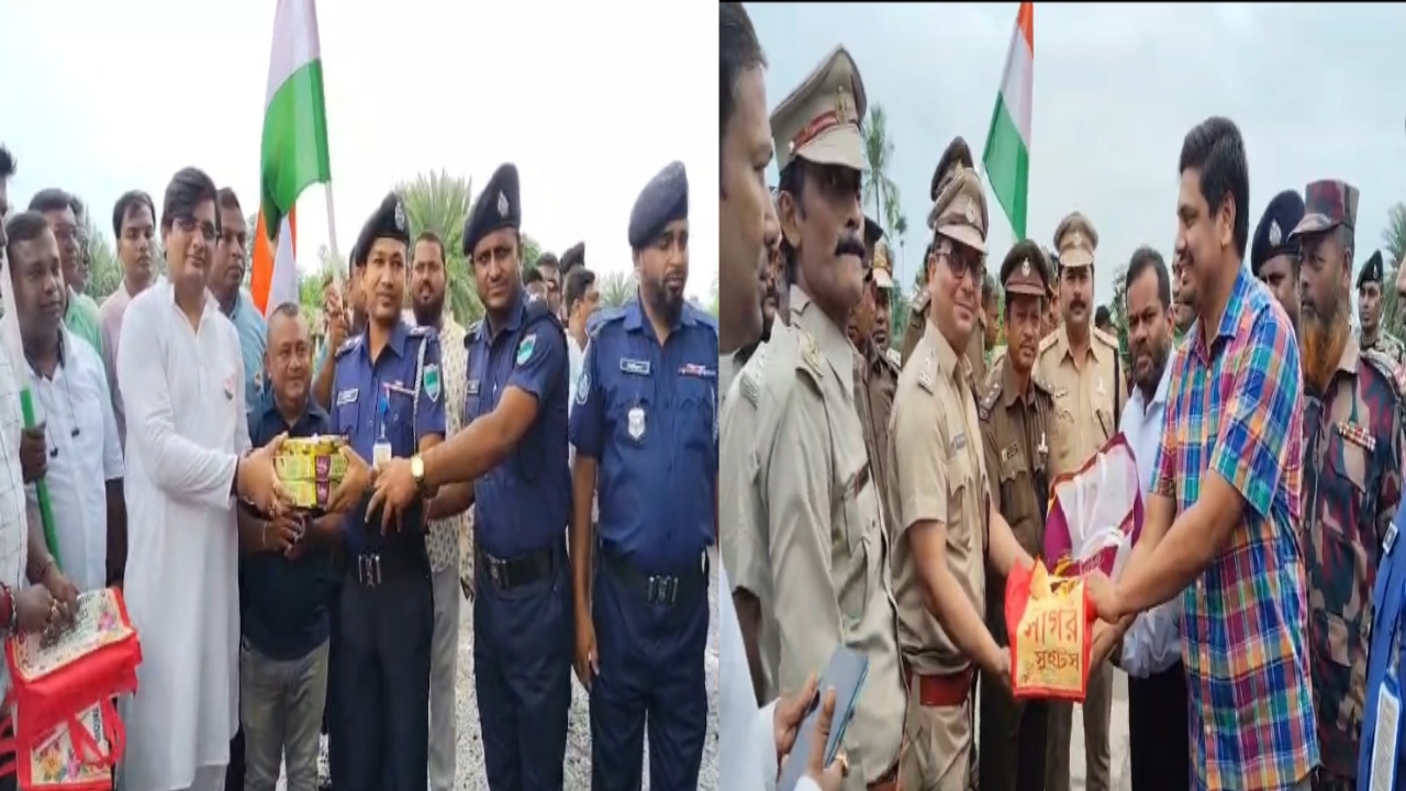 ৮০ তম স্বাধীনতা দিবস উপলক্ষে ঘোজাডাঙ্গা সীমান্তে জাতীয় পতাকা উত্তোলন ও দুই দেশের সীমান্তরক্ষী বাহিনীর জাওয়ান ও একাধিক প্রশাসনিক আধিকারিক ও সংগঠনের মধ্যে মিষ্টি বিতরণ